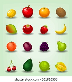 vector cartoon isolated fruits in realistic style