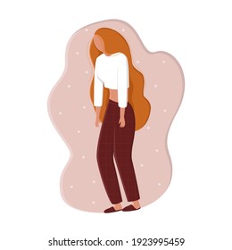 Vector cartoon isolated illustration with sleepy, tired young woman. Concept of fatigue, burnout, insomnia, depression,.