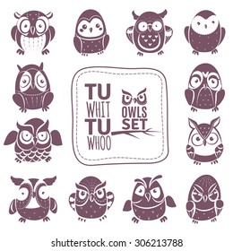 Vector cartoon isolated Owls Set. Vector Illustration