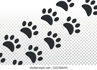 Vector cartoon isolated paw prints for template decoration on the transparent background.