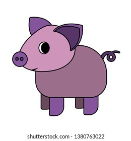 Vector cartoon isolated piglet for decoration design. Funny cartoon character. Farm domestic animal. Comic style. Cute little colored pig. Funny piglet. Simple design. Primitive kids style 