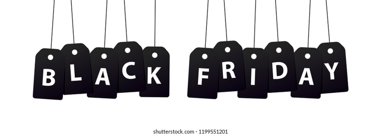 Vector cartoon isolated price tags for Black friday sale for template decoration on the white background. Concept of discount and promo banner.