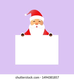 Vector cartoon isolated Santa Claus character with white blank speech template for invitation decoration and covering on the bright background. Concept of Merry Christmas and Happy New Year.