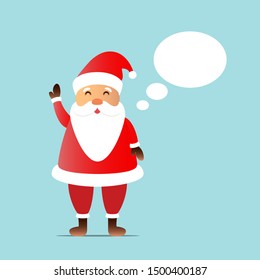 Vector cartoon isolated Santa Claus character with white blank speech template for invitation decoration and covering on the bright background. Concept of Merry Christmas and Happy New Year.