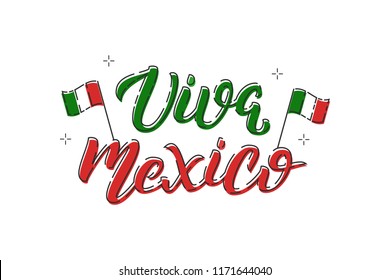 Vector cartoon isolated typography logo for Viva Mexico with thin line art design for decoration and covering on the white background. Concept of Happy Independence Day in Mexico.