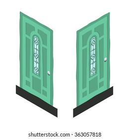 Vector cartoon isometric abstract green door icon. For ui, web games, tablets, wallpapers, and patterns.
