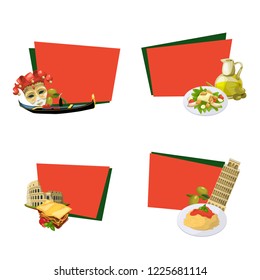 Vector cartoon italian cuisine elements stickers isolated