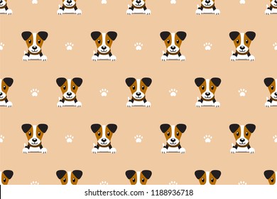Vector cartoon jack russell terrier dog seamless pattern for design.