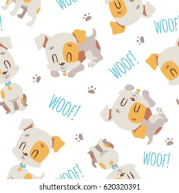 vector cartoon jack russell terrier seamless pattern