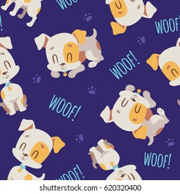 vector cartoon jack russell terrier seamless pattern