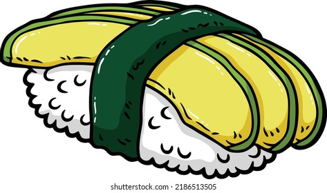 Vector Cartoon Japanese Food Avocado Sushi