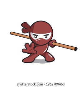 vector cartoon japanese ninja with stick action