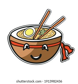 Vector Cartoon Japanese Ramen On A Bowl. Wall stickers