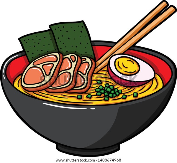 Vector Cartoon Japanese Ramen On A Bowl