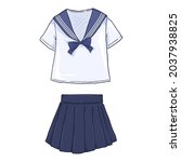 Vector Cartoon Japanese School Uniform for Girls