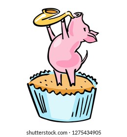 vector cartoon jazz pig with saxophone and muffin