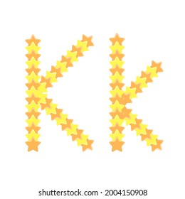 Vector cartoon of "K" alphabet letter in the shape of star. Cartoon doodle kawaii style. Cute alphabet letter for kids design inscription