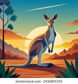 Vector of cartoon kangaroo illustration on white
