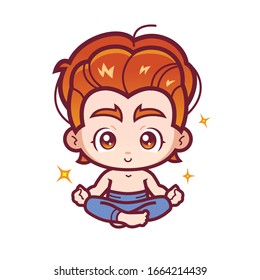 Vector cartoon kawaii chibi style yoga boy