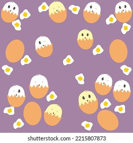 Vector cartoon kawaii icon egg. Image smile cartoon eggs character. Illustration fresh and fried egg in flat style