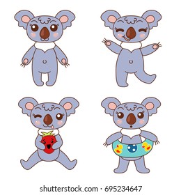 Vector cartoon kawaii koala set