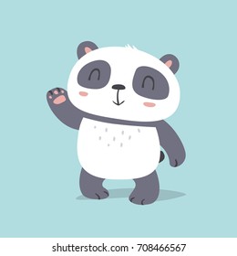 vector cartoon kawaii style cute panda say hello illustration