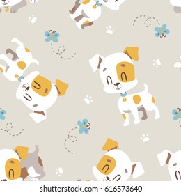 vector cartoon kawaii style jack russel terrier dog seamless pattern