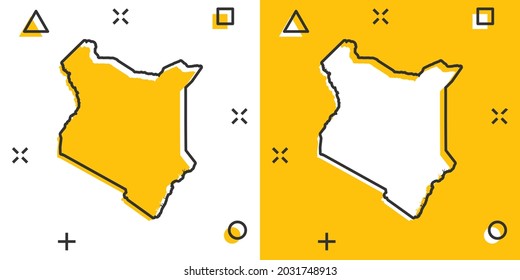 Vector cartoon Kenya map icon in comic style. Kenya sign illustration pictogram. Cartography map business splash effect concept.