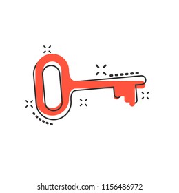 Vector cartoon key icon in comic style. Secret keyword sign illustration pictogram. Key business splash effect concept.