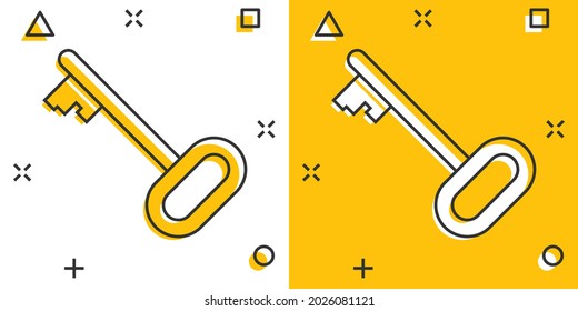 Vector cartoon key icon in comic style. Secret keyword sign illustration pictogram. Key business splash effect concept.
