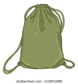 Vector Cartoon Khaki Drawstring Bag. Textile Backpack with Strings