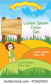 Vector cartoon kid template with girl illustration