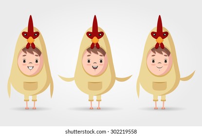Vector Cartoon Kids in Chicken Costumes