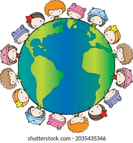 vector cartoon kids children's with earth
