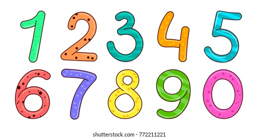 Vector cartoon kids figures. Set of color numbers