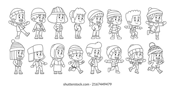 Vector Cartoon Kids On Winter Set