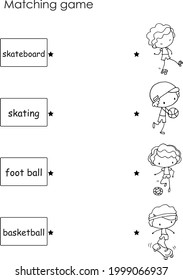 vector cartoon kids pre school matching Nouns and pictures activity