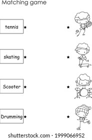 vector cartoon kids pre school matching Nouns and pictures activity