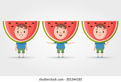 Vector Cartoon Kids in Watermelon Costumes