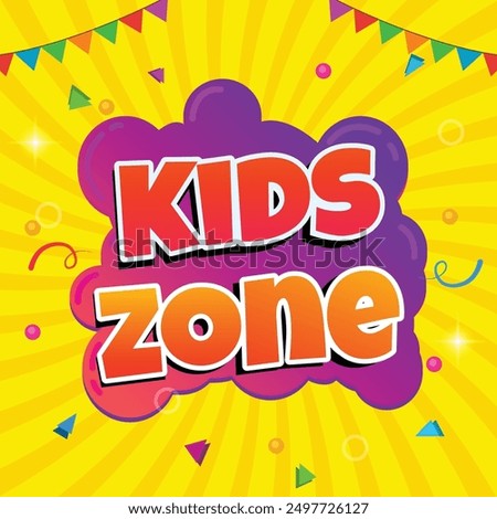 vector cartoon kids zone banner with balloons flags and confetti
