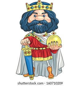 Vector Cartoon King Charles the First in the crown, with the sword and Globus cruciger svg