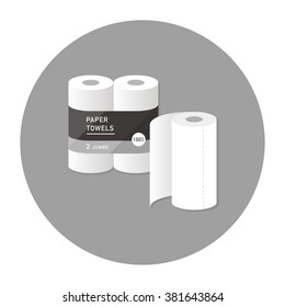 vector cartoon kitchen paper towel / package, wrapping design / flat style, icon template / grey on white