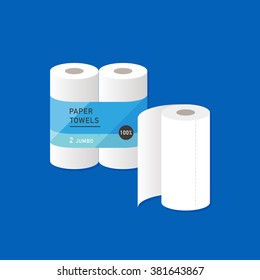 vector cartoon kitchen paper towel / package, wrapping design / flat style, icon template / blue background