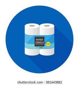 vector cartoon kitchen paper towel / package, wrapping design / flat style, icon template / blue on white