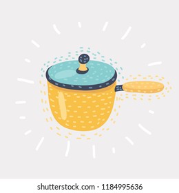 Vector cartoon kitchen stew-pan, saucepan on white bacground.