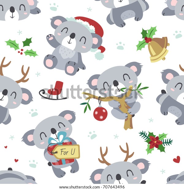 Vector De Stock Libre De Regalias Sobre Caricatura Vectorial Koala Navidad Kawaii Patron