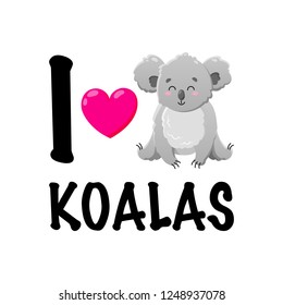 Vector cartoon koala with heart. Doodle illustration. Koala lover. Funny happy animal. Template for print, cards, textiles, clothing, design.