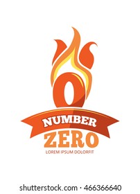 vector cartoon label of Flaming Number zero. Pictures isolate on white background. Illustrations for your personal emblems or logo design