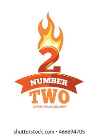 vector cartoon label of Flaming Number two. Pictures isolate on white background. Illustrations for your personal emblems or logo design