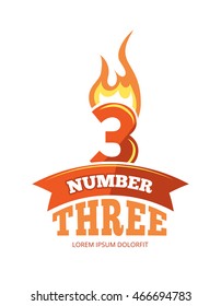 vector cartoon label of Flaming Number three. Pictures isolate on white background. Illustrations for your personal emblems or logo design